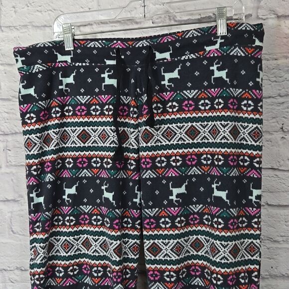 Old Navy Women's Gray Fleece Pajama Pants Sleepwear Christmas Reindeer Fair Isle - Picture 4 of 7
